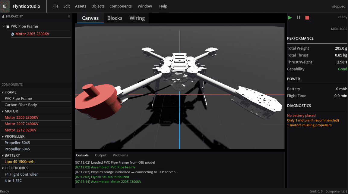 Drag-and-drop drone assembly