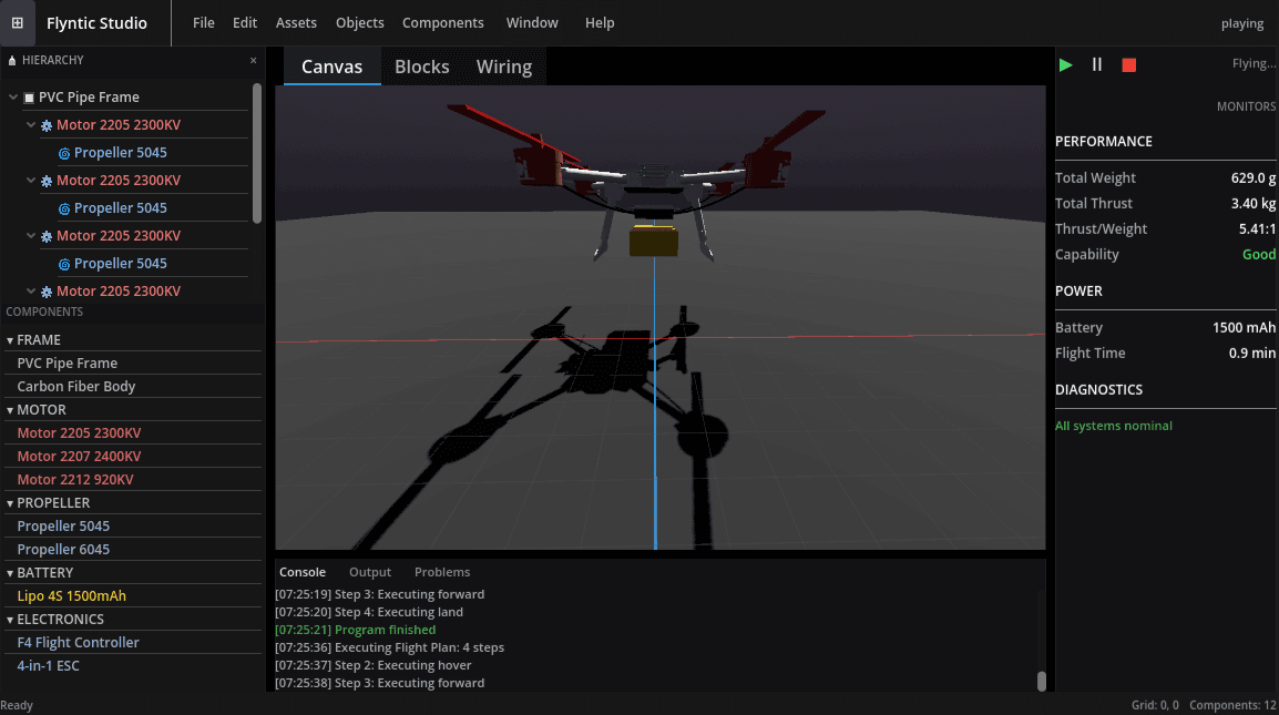 Physics simulation running